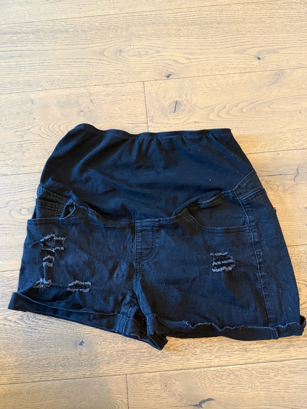 V VOCNI Black Distressed Maternity Denim Shorts L